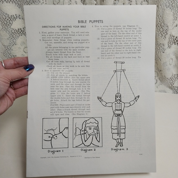 1953 Bible Puppets Paper Marionette Puppet Playhouse Kit Standard Publishing - Picture 3 of 8
